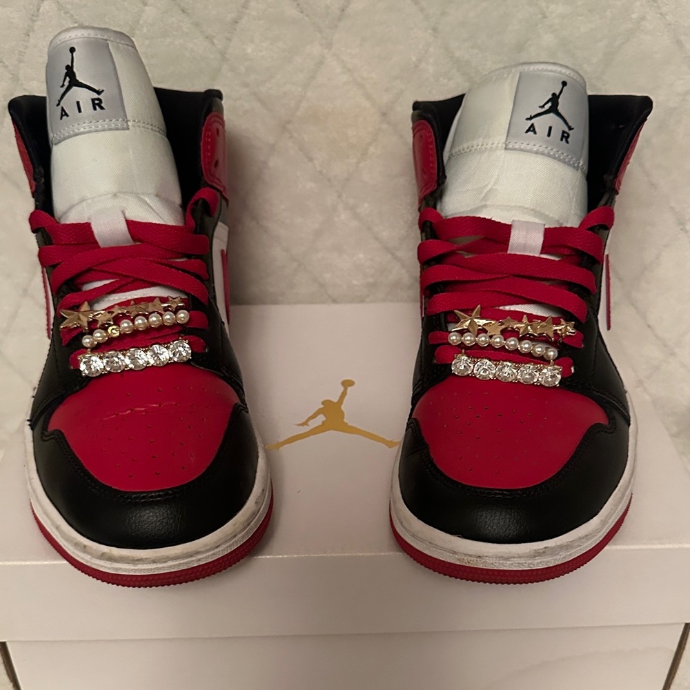 Women Air Jordan 1 Mid Gym Red, Black, and White